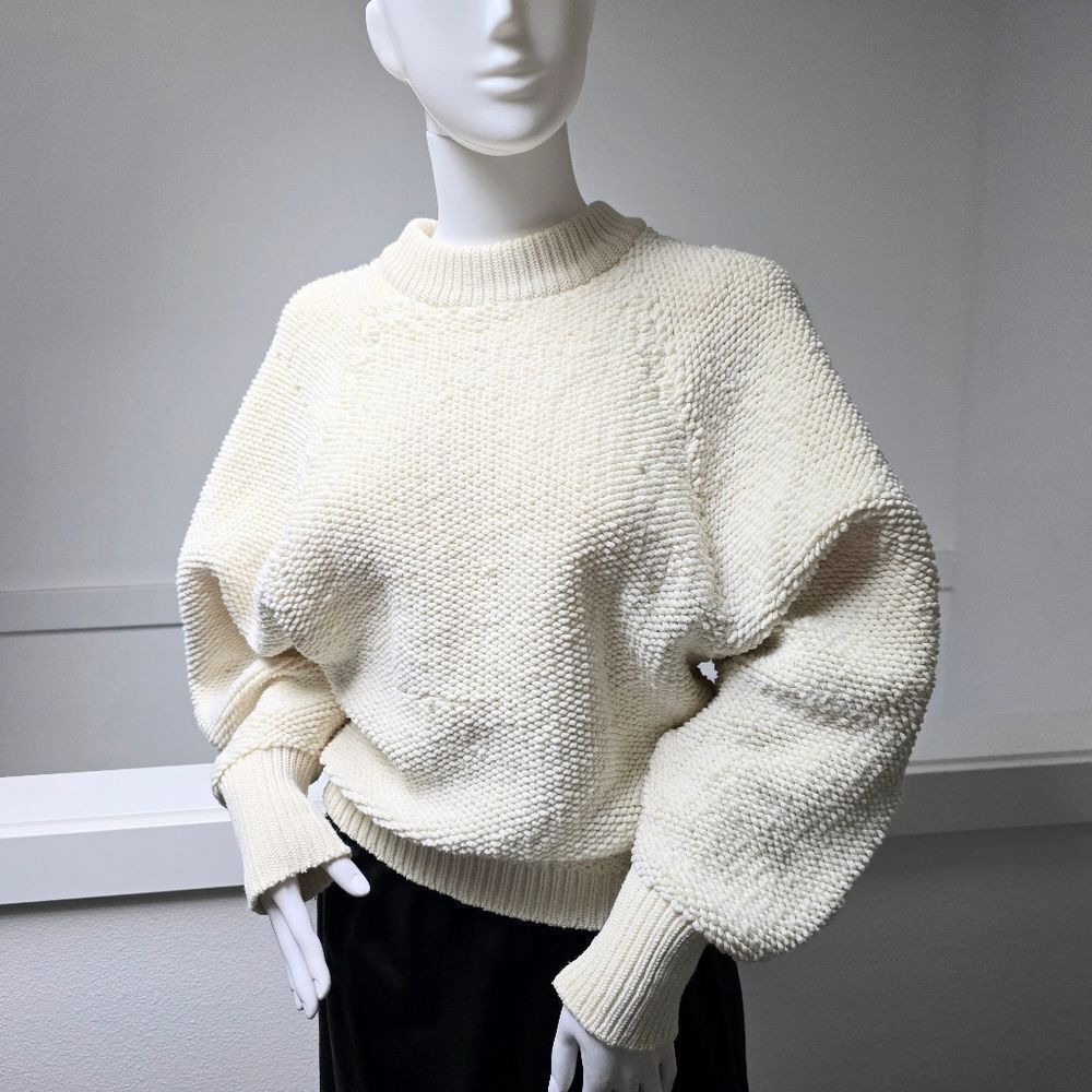 DKNY Pure Chenille Puff Sleeve Crewneck Sweater in Bone Ivory
